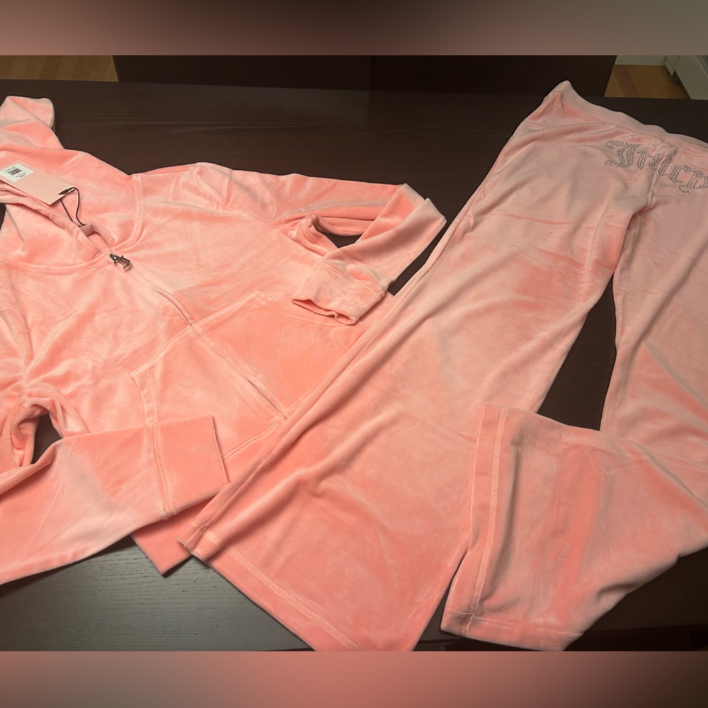 NWT Juicy Couture Velour flamingo pink Track Suit sweatsuit size large wome…